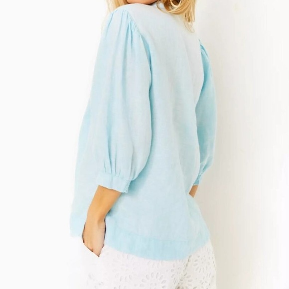 LILLY PULITZER WOMEN’S NWT MALEIGH ELBOW SLEEVE HYRDA BLUE RESORT SZ 16 - Picture 2 of 8